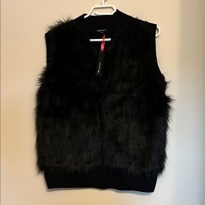 I heart Ronson black faux fur vest with knit back and cuffs size XL NWT